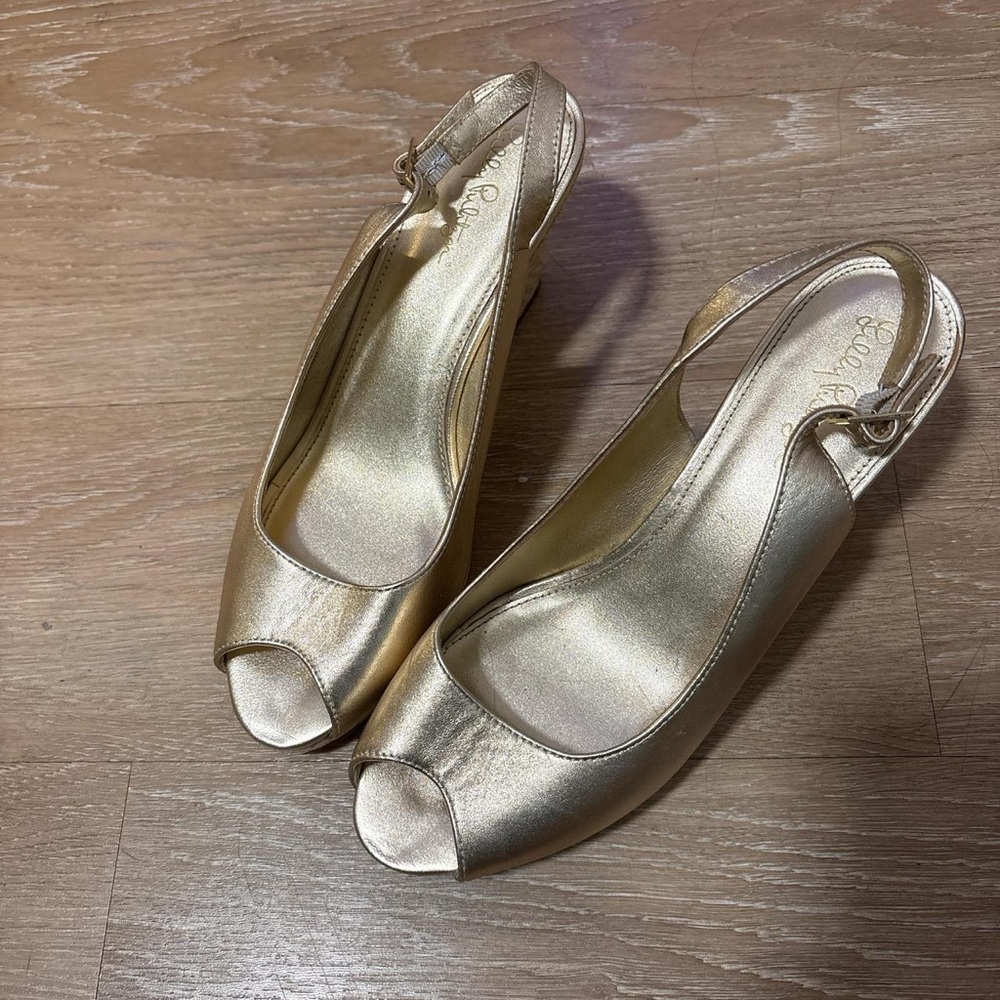 Lilly Pulitzer Elegant Gold Peep-Toe Slingback Heels